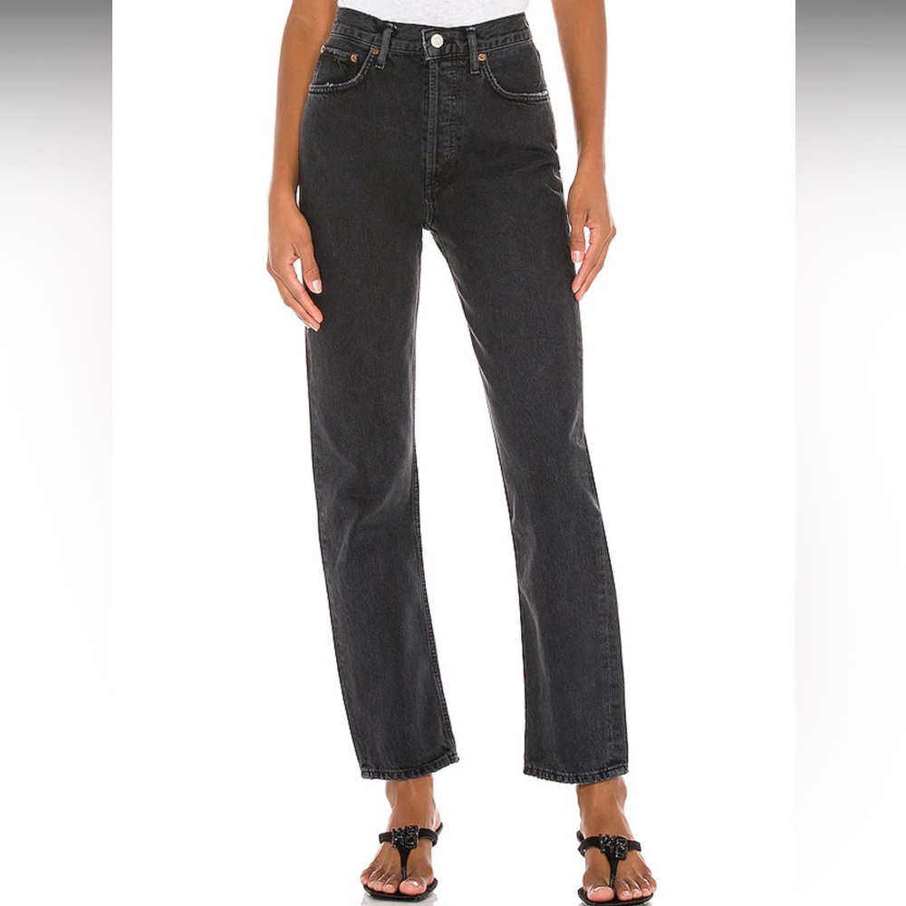 AGOLDE 90s Pinch Waist Straight Leg High Waist Faded Black Tea Jeans 24
